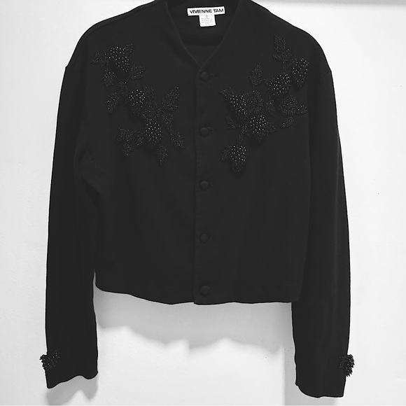 Vintage Vivienne Tam Beaded Cardigan, Black, Size 2 - Picture 13 of 13